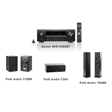 Bundle: Denon AVR-X580BT, Polk Audio T50 BK, Polk Audio T15 BK, Polk Audio T30C BK